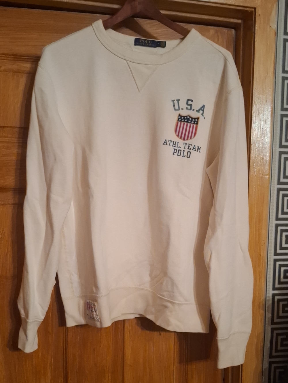Polo by Ralph Lauren Cream USA Athletic Team Crewneck Sweatshirt